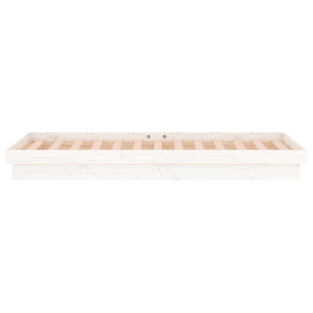 Sängynrunko LED-valoilla valkoinen 90x200 cm täysi puu - Sisustajankoti.fi