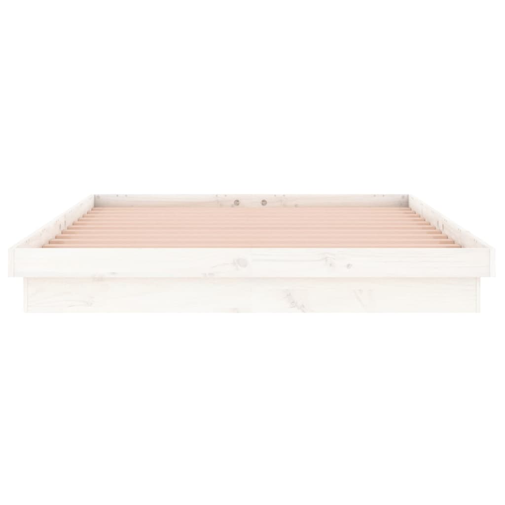Sängynrunko LED-valoilla valkoinen 200x200 cm täysi puu - Sisustajankoti.fi