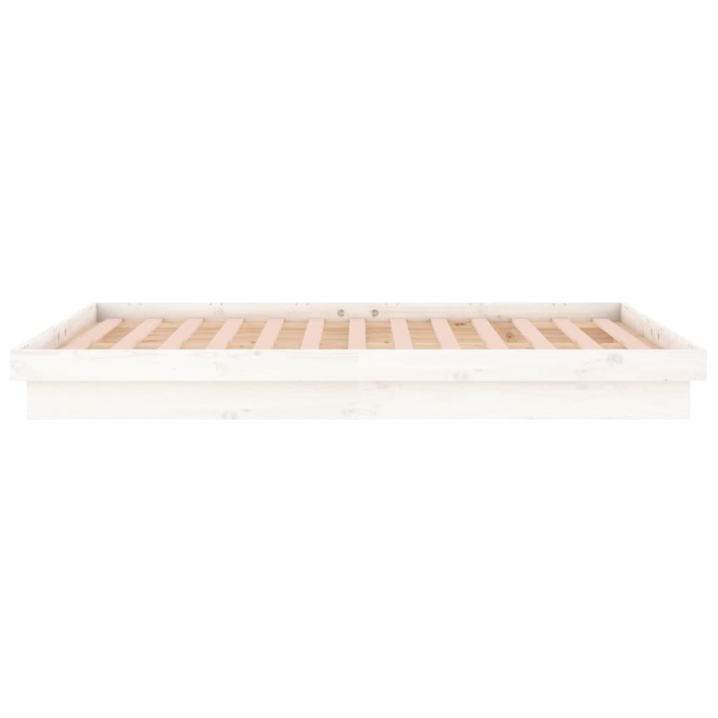 Sängynrunko LED-valoilla valkoinen 200x200 cm täysi puu - Sisustajankoti.fi