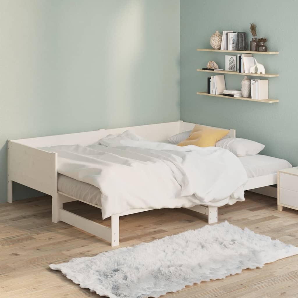 Sohvasänky ulosvedettävä valkoinen täysi mänty 2x (80x200) cm - Sisustajankoti.fi