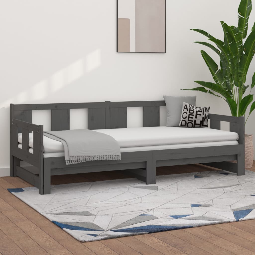 Sohvasänky ulosvedettävä harmaa täysi mänty 2x (90x200) cm - Sisustajankoti.fi