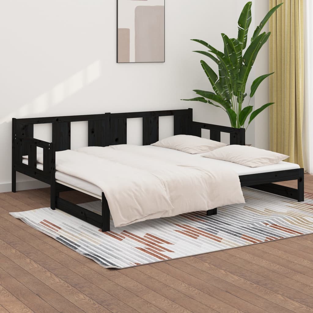 Sohvasänky ulosvedettävä musta täysi mänty 2x (80x200) cm - Sisustajankoti.fi