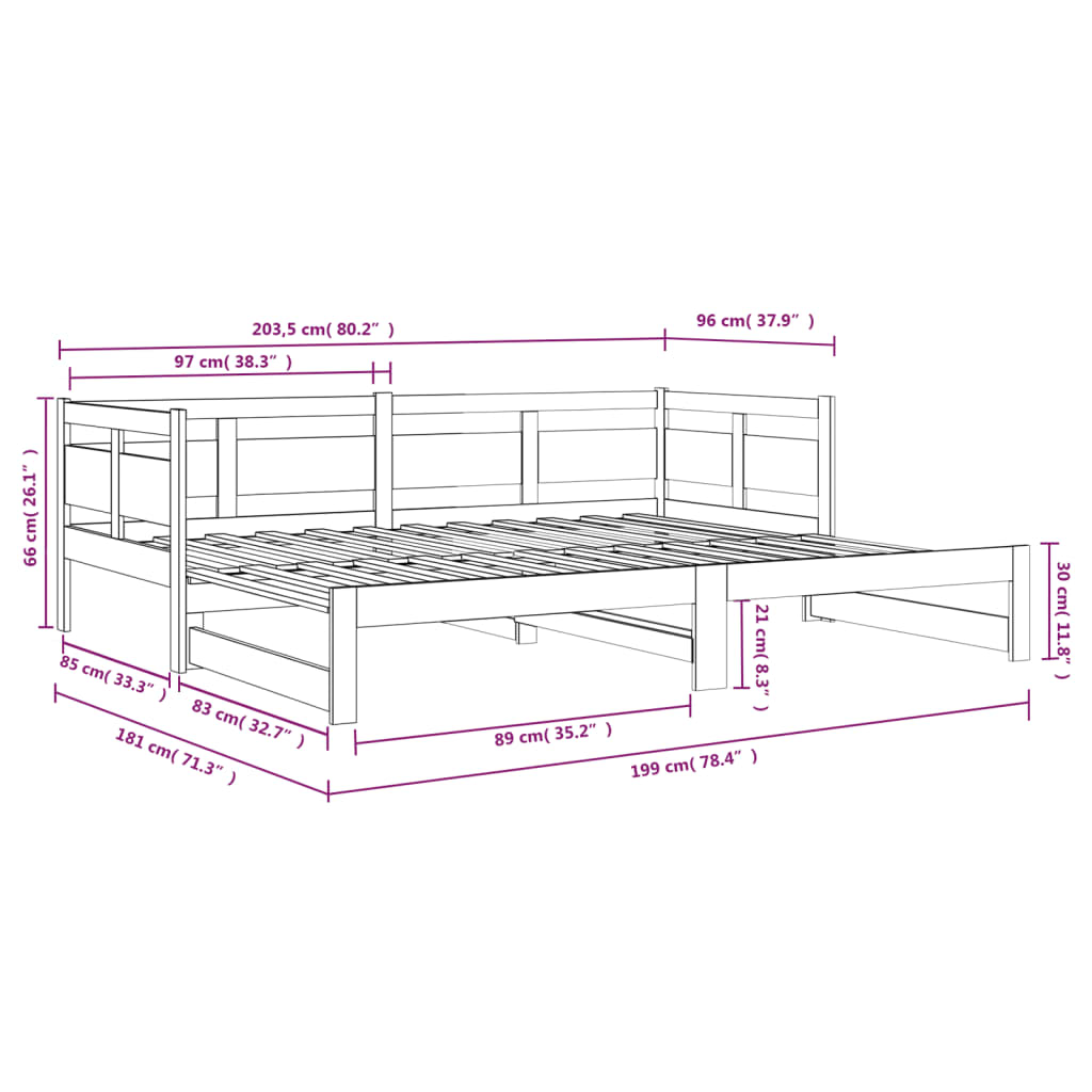 Sohvasänky ulosvedettävä täysi mänty 2x (90x200) cm - Sisustajankoti.fi
