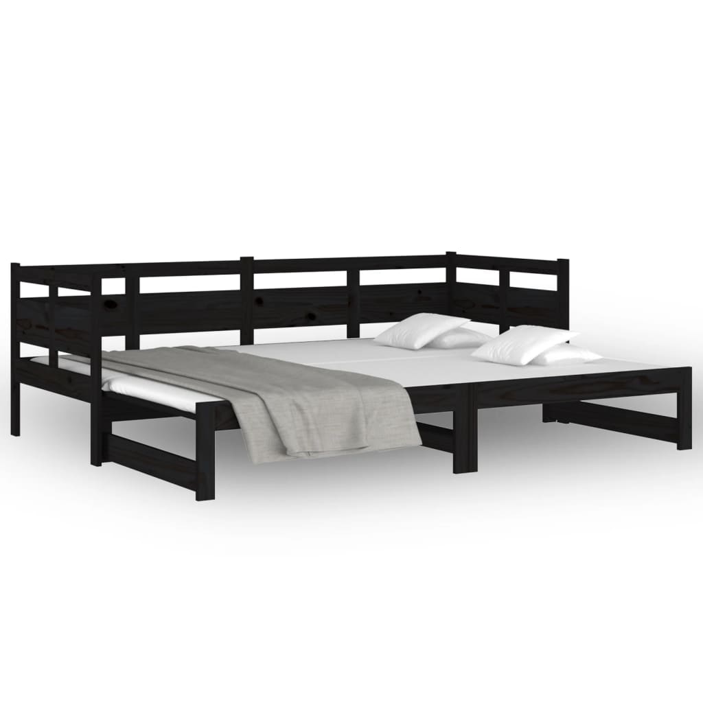 Sohvasänky ulosvedettävä musta täysi mänty 2x (90x200) cm - Sisustajankoti.fi