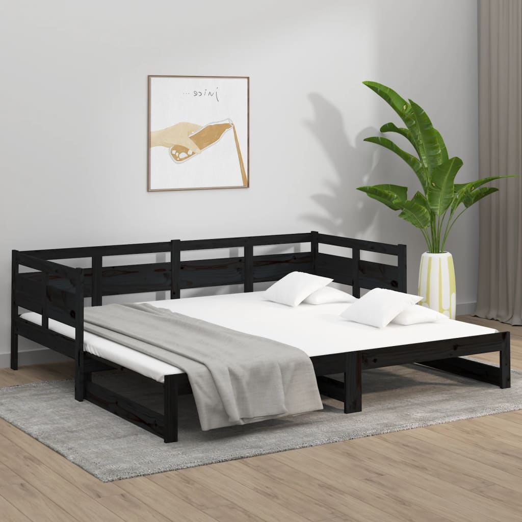 Sohvasänky ulosvedettävä musta täysi mänty 2x (80x200) cm - Sisustajankoti.fi