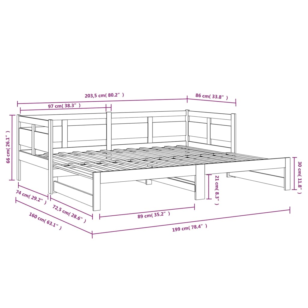 Sohvasänky ulosvedettävä musta täysi mänty 2x (80x200) cm - Sisustajankoti.fi