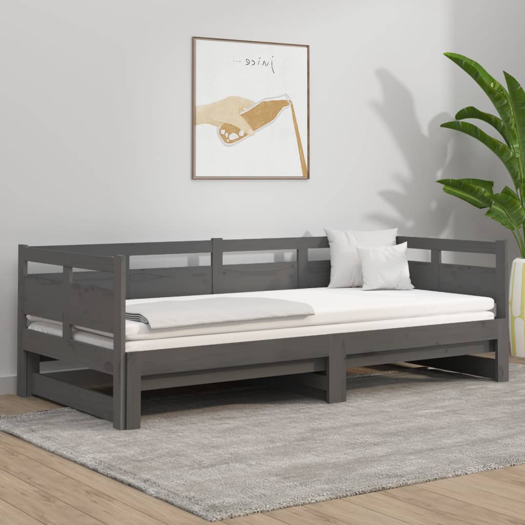 Sohvasänky ulosvedettävä harmaa täysi mänty 2x (90x190) cm - Sisustajankoti.fi