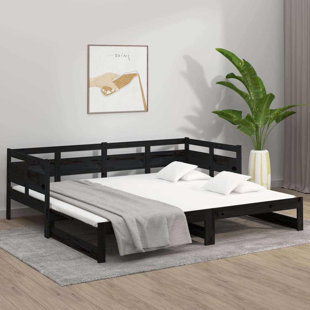 Sohvasänky ulosvedettävä musta täysi mänty 2x (90x190) cm - Sisustajankoti.fi