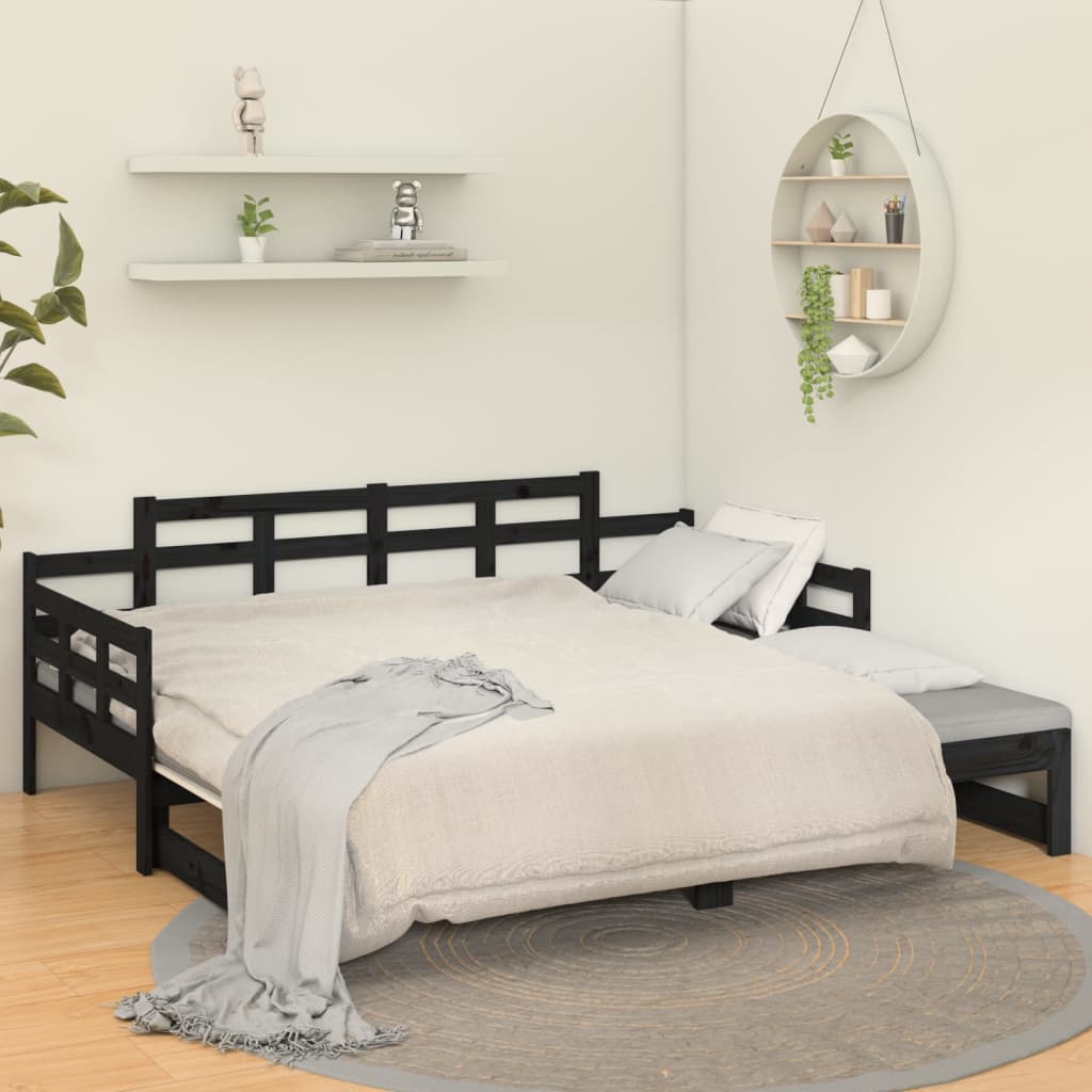 Päivävuode ulosvedettävä musta täysi mänty 2x (80x200) cm - Sisustajankoti.fi
