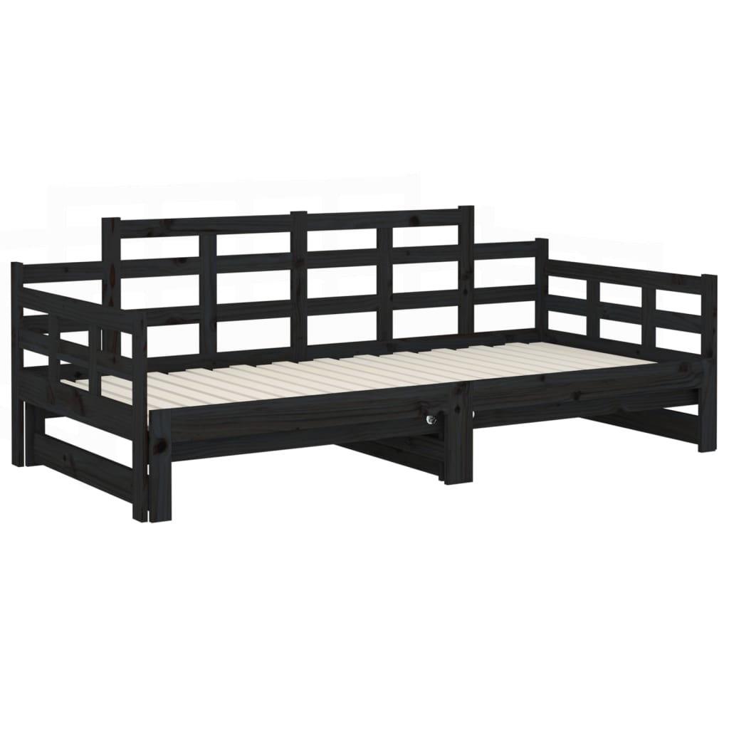 Päivävuode ulosvedettävä musta täysi mänty 2x (80x200) cm - Sisustajankoti.fi