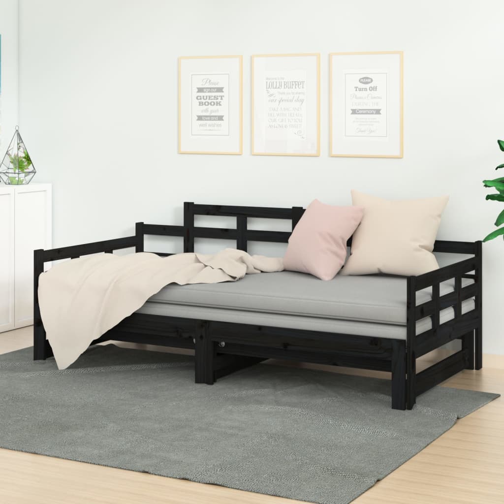 Päivävuode ulosvedettävä musta täysi mänty 2x (80x200) cm - Sisustajankoti.fi