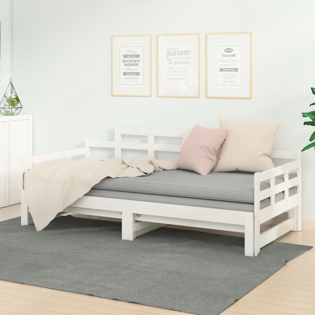 Päivävuode ulosvedettävä valkoinen täysi mänty 2x (90x190) cm - Sisustajankoti.fi