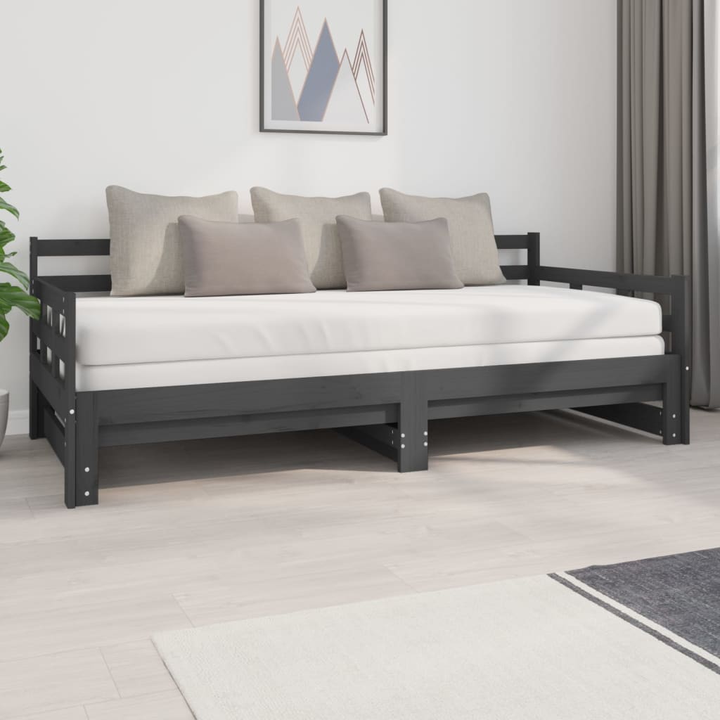 Sohvasänky ulosvedettävä harmaa täysi mänty 2x (90x200) cm - Sisustajankoti.fi