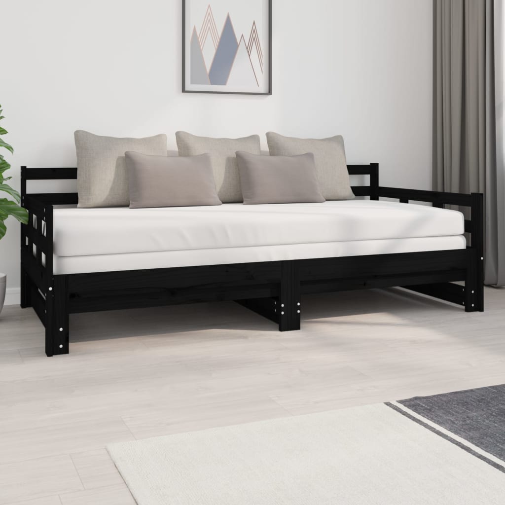 Sohvasänky ulosvedettävä musta täysi mänty 2x (90x200) cm - Sisustajankoti.fi