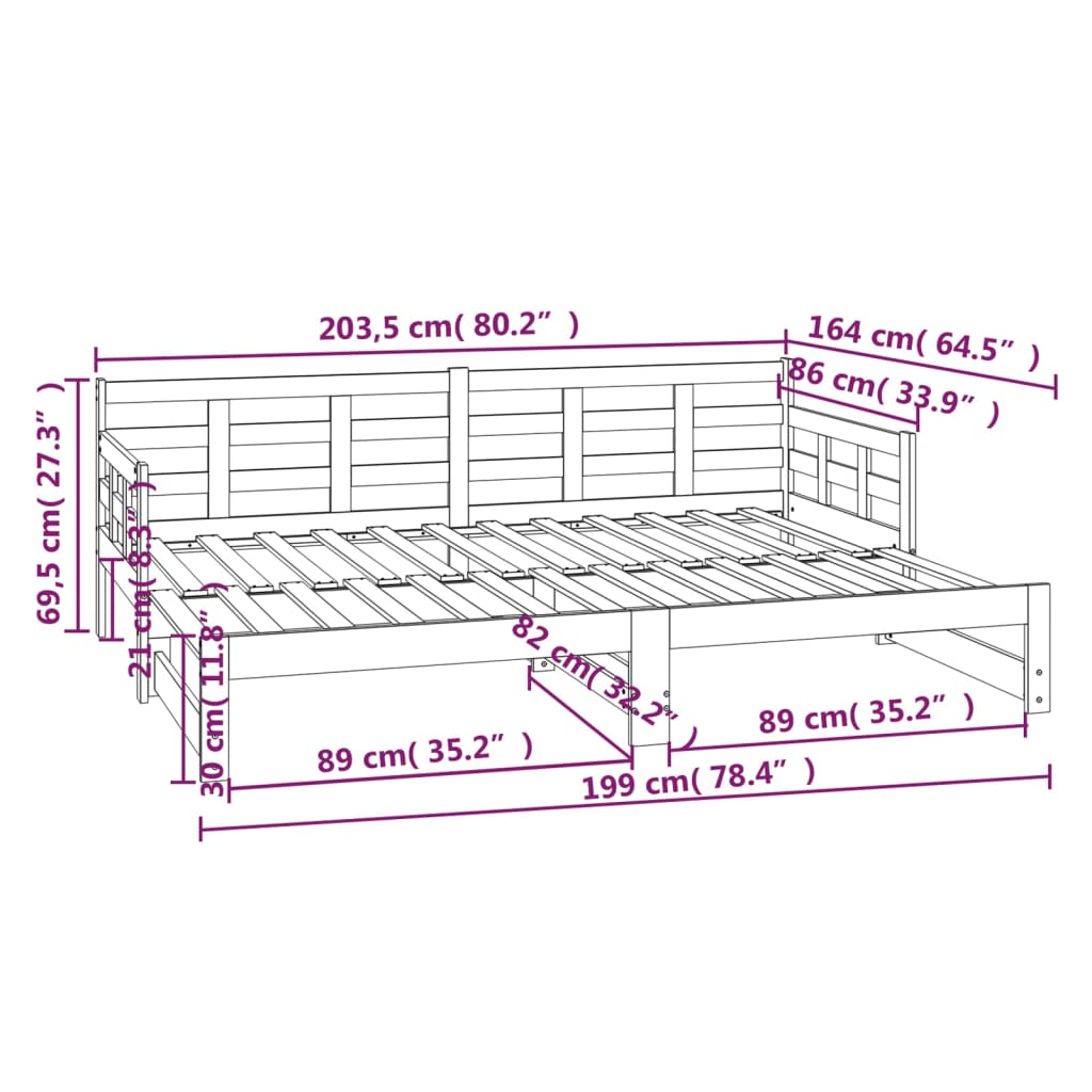 Sohvasänky ulosvedettävä musta täysi mänty 2x (80x200) cm - Sisustajankoti.fi