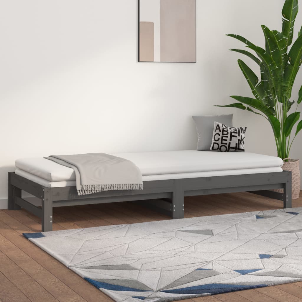 Sohvasänky ulosvedettävä harmaa 2x (90x200) cm täysi mänty - Sisustajankoti.fi