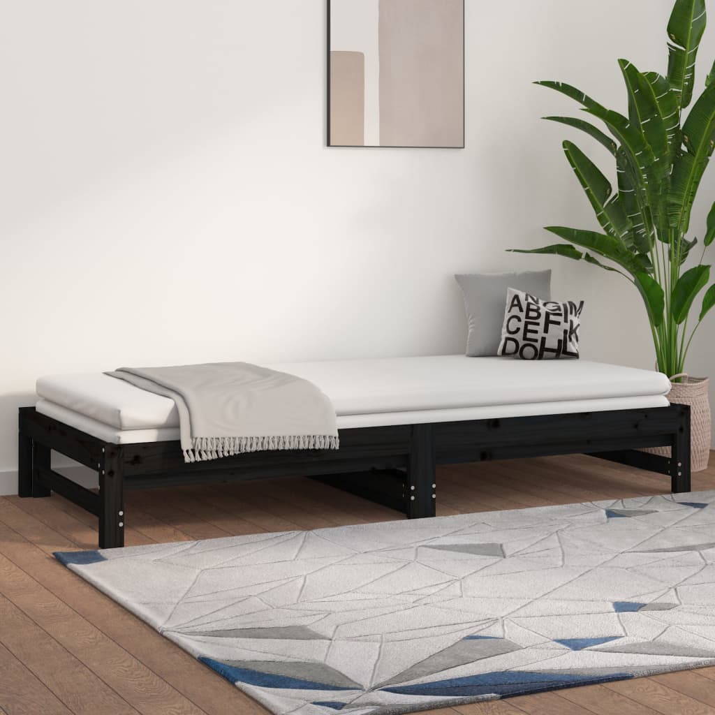 Sohvasänky ulosvedettävä musta 2x (80x200) cm täysi mänty - Sisustajankoti.fi