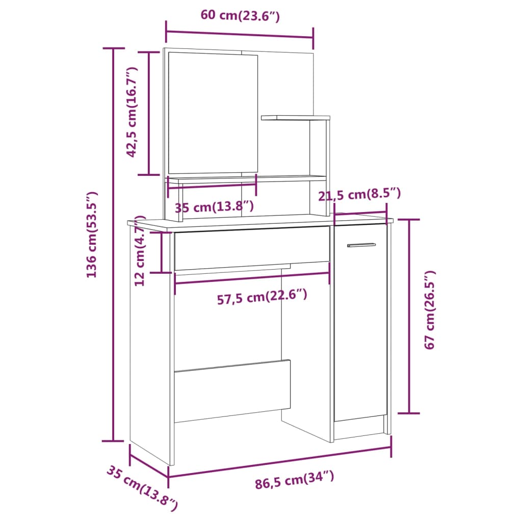 Peilipöytä betoninharmaa 86,5x35x136 cm - Sisustajankoti.fi