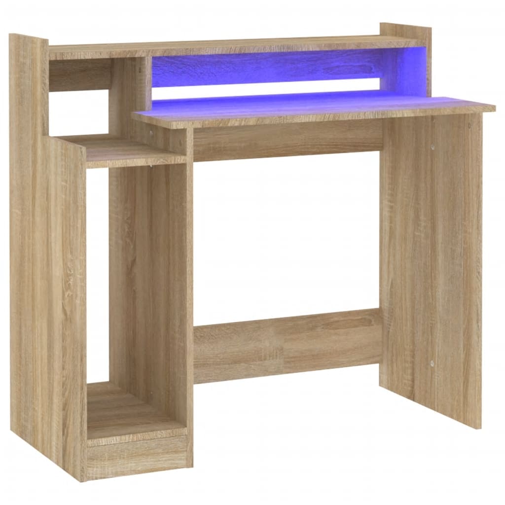 Työpöytä LED-valoilla Sonoma-tammi 97x45x90 cm tekninen puu - Sisustajankoti.fi