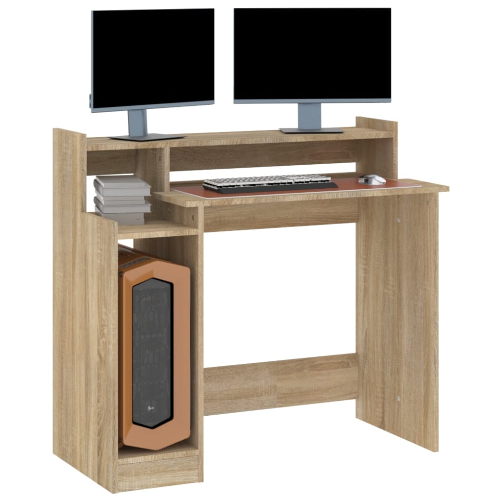 Työpöytä LED-valoilla Sonoma-tammi 97x45x90 cm tekninen puu - Sisustajankoti.fi