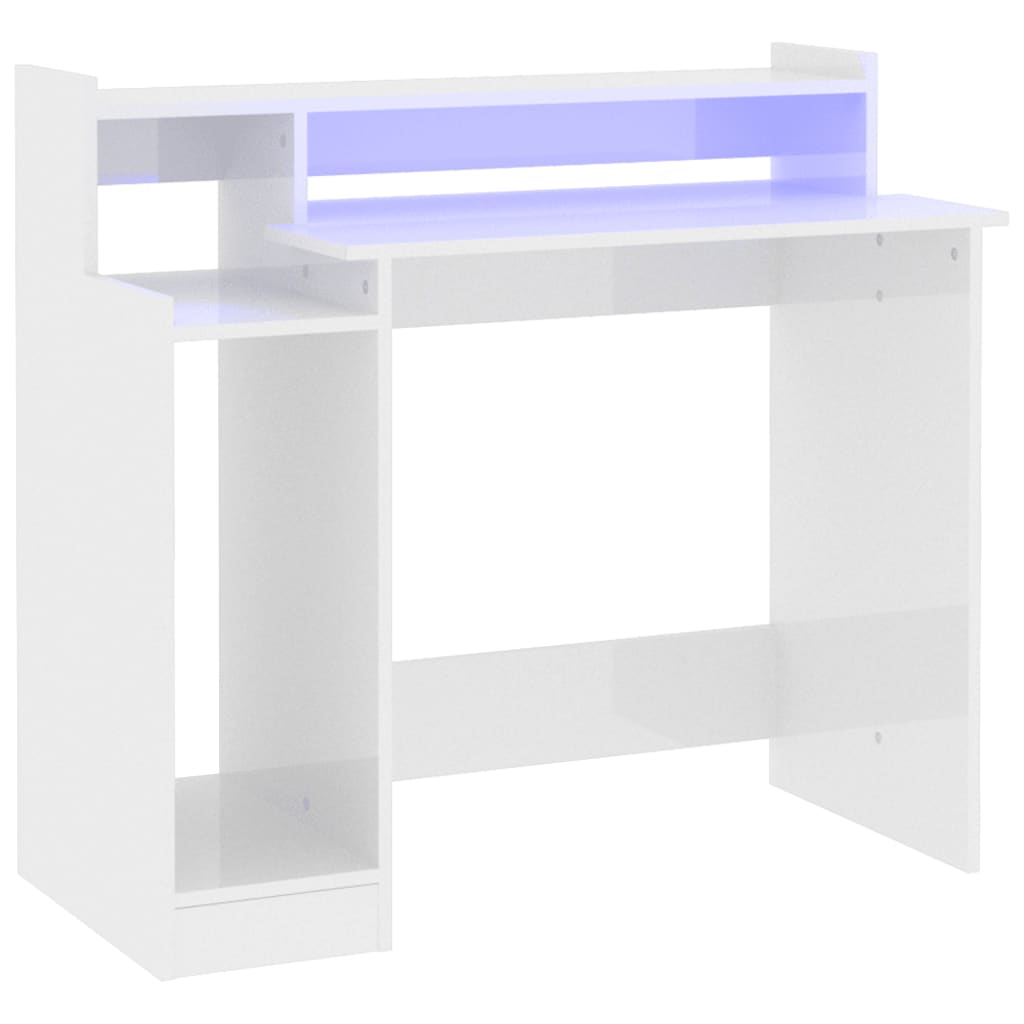 Työpöytä LED-valoilla korkeak. valk. 97x45x90 cm tekninen puu - Sisustajankoti.fi