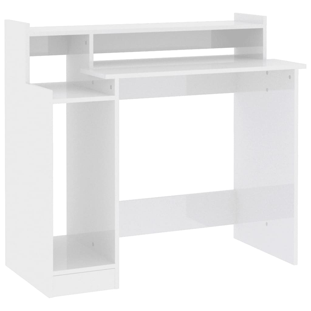 Työpöytä LED-valoilla korkeak. valk. 97x45x90 cm tekninen puu - Sisustajankoti.fi