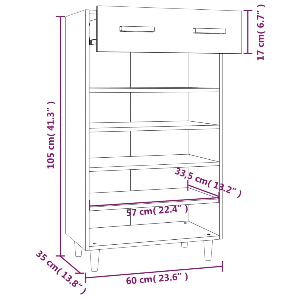 Kenkäkaappi betoninharmaa 60x35x105 cm tekninen puu - Sisustajankoti.fi