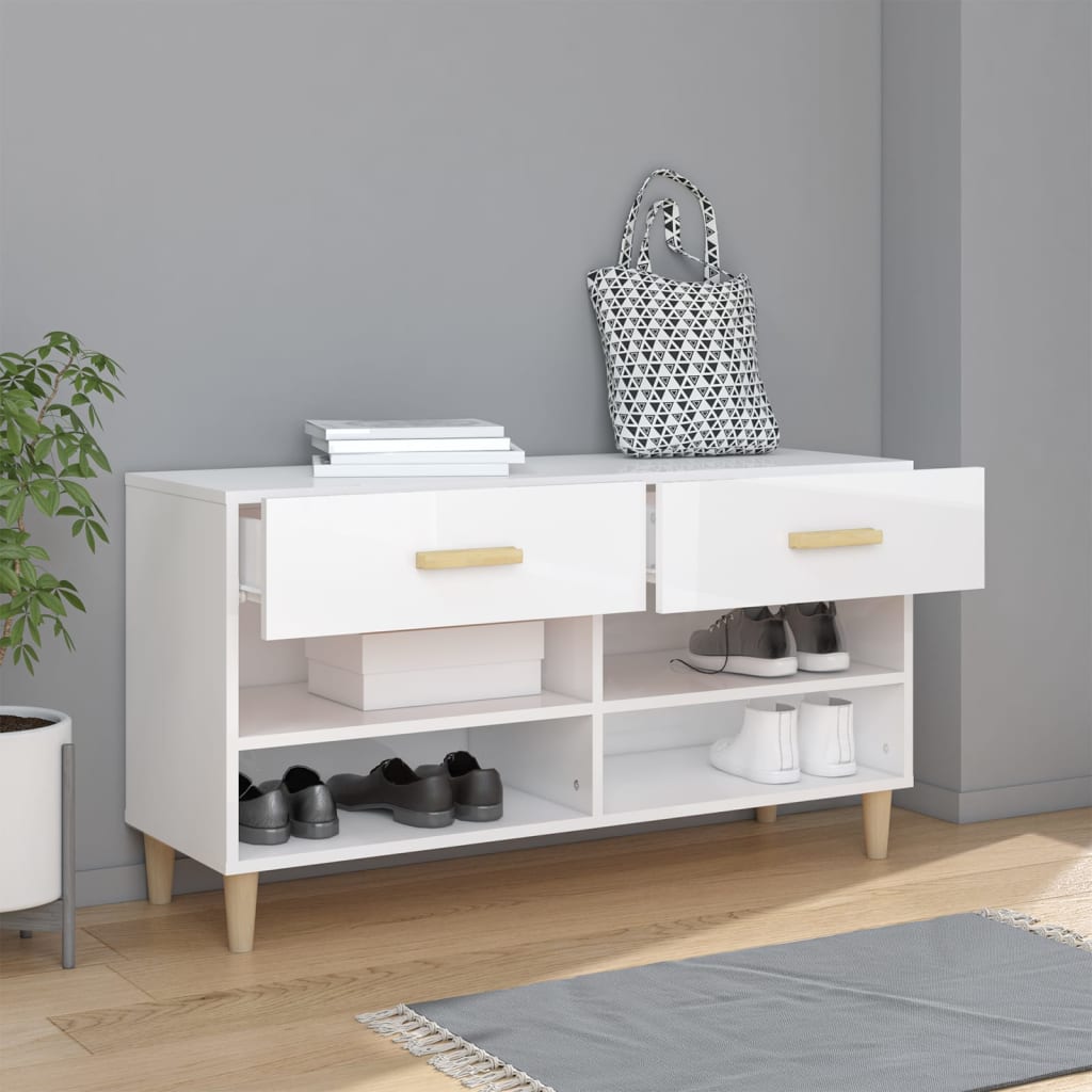 Kenkäkaappi korkeakiilto valkoinen 102x35x55 cm tekninen puu - Sisustajankoti.fi