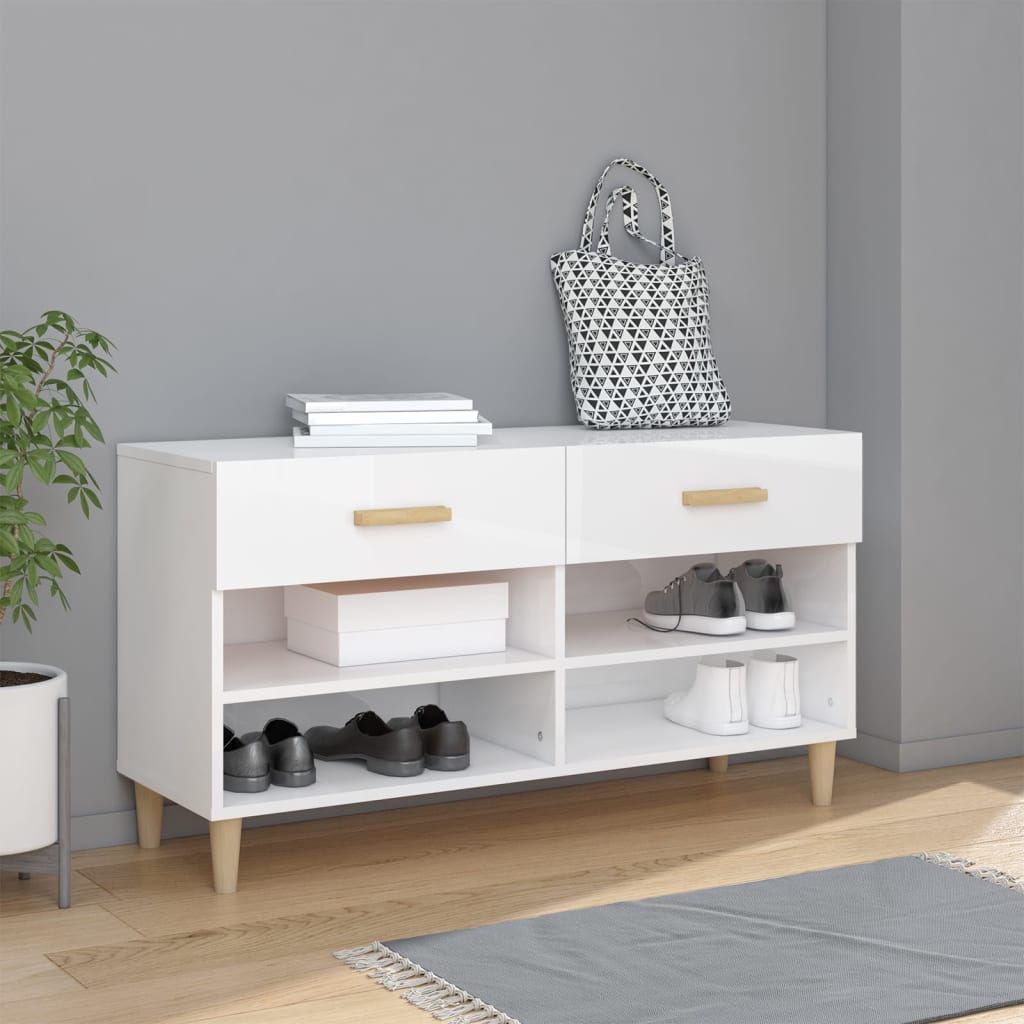 Kenkäkaappi korkeakiilto valkoinen 102x35x55 cm tekninen puu - Sisustajankoti.fi