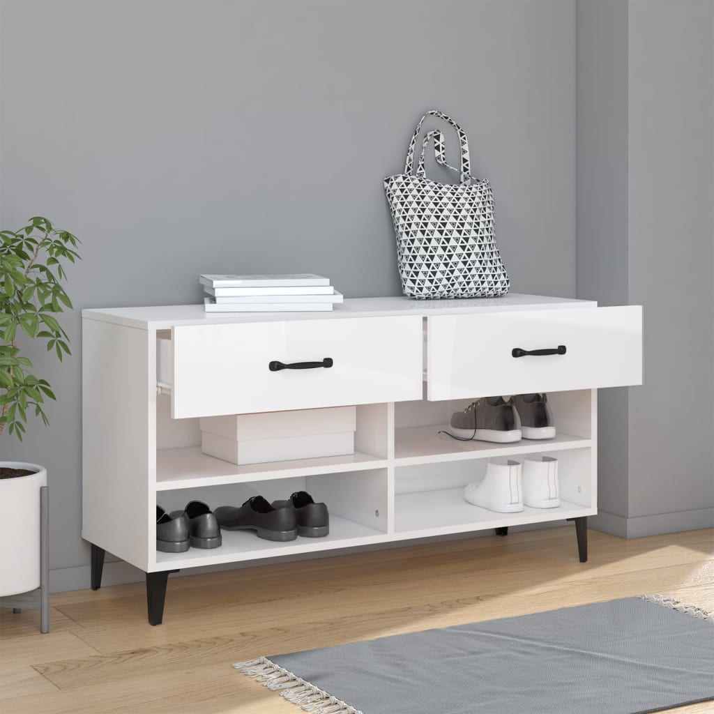 Kenkäkaappi korkeakiilto valkoinen 102x35x55 cm tekninen puu - Sisustajankoti.fi