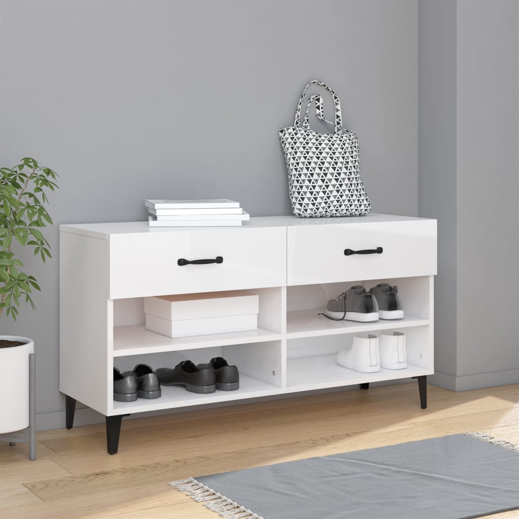 Kenkäkaappi korkeakiilto valkoinen 102x35x55 cm tekninen puu - Sisustajankoti.fi