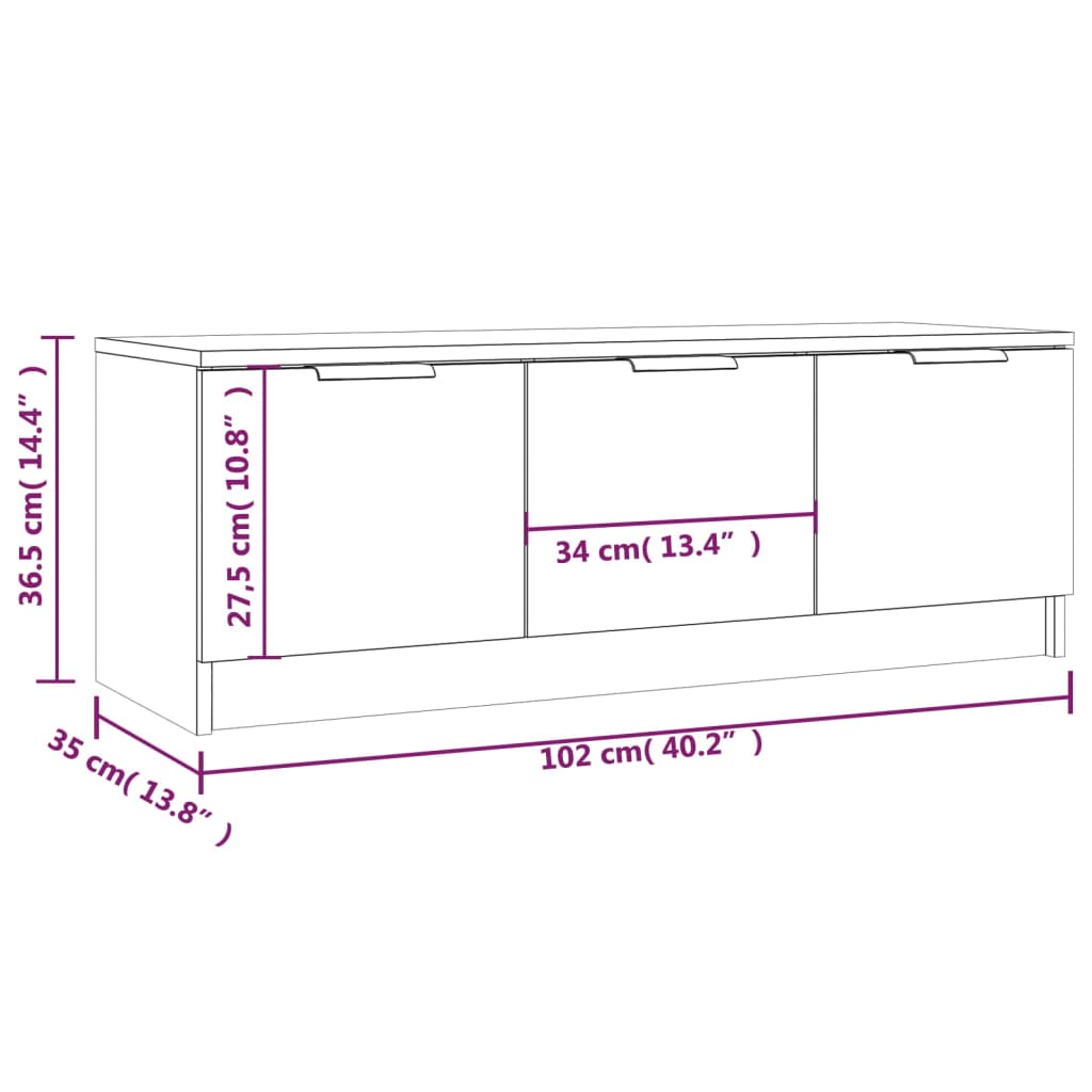 TV-taso harmaa Sonoma 102x35x36,5 cm tekninen puu - Sisustajankoti.fi
