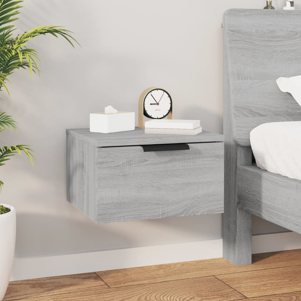 Seinäkiinnitettävät yöpöydät 2 kpl harmaa Sonoma 34x30x20 cm - Sisustajankoti.fi