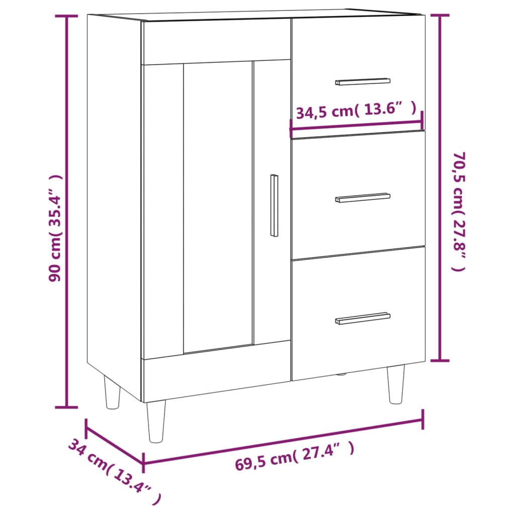 Senkki ruskea tammi 69,5x34x90 cm tekninen puu - Sisustajankoti.fi