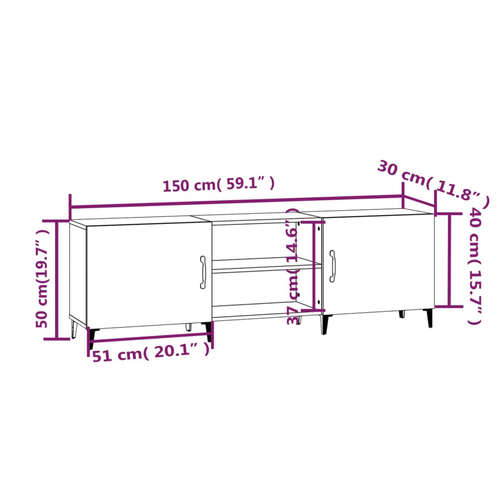 TV-taso ruskea tammi 150x30x50 cm tekninen puu - Sisustajankoti.fi