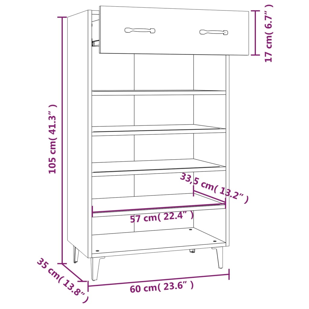 Kenkäkaappi ruskea tammi 60x35x105 cm tekninen puu - Sisustajankoti.fi