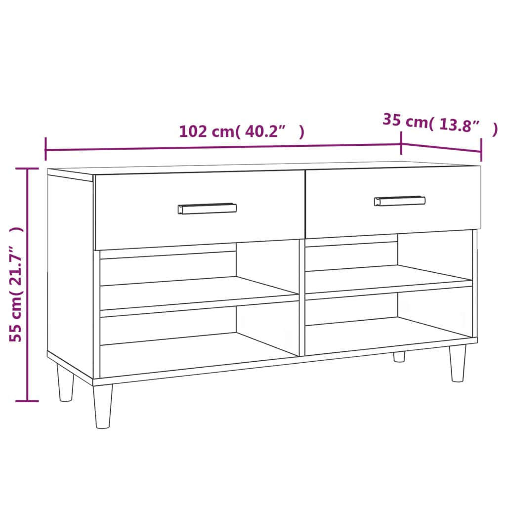 Kenkäkaappi ruskea tammi 102x35x55 cm tekninen puu - Sisustajankoti.fi