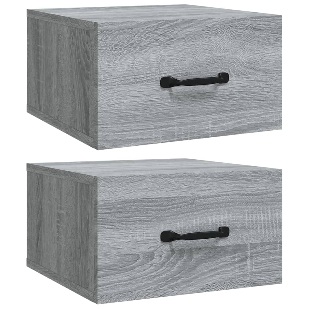 Seinäkiinnitettävät yöpöydät 2 kpl harmaa Sonoma 35x35x20 cm - Sisustajankoti.fi
