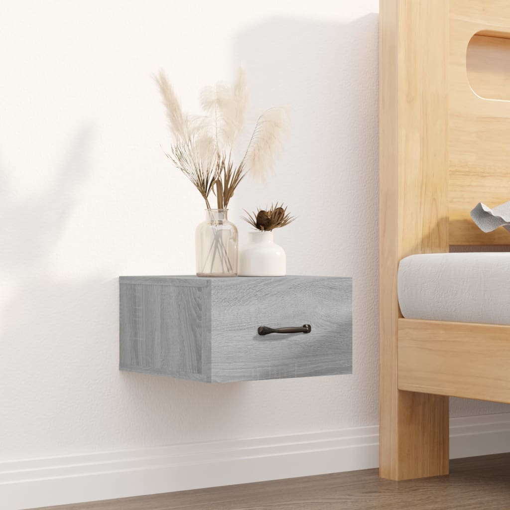 Seinäkiinnitettävät yöpöydät 2 kpl harmaa Sonoma 35x35x20 cm - Sisustajankoti.fi