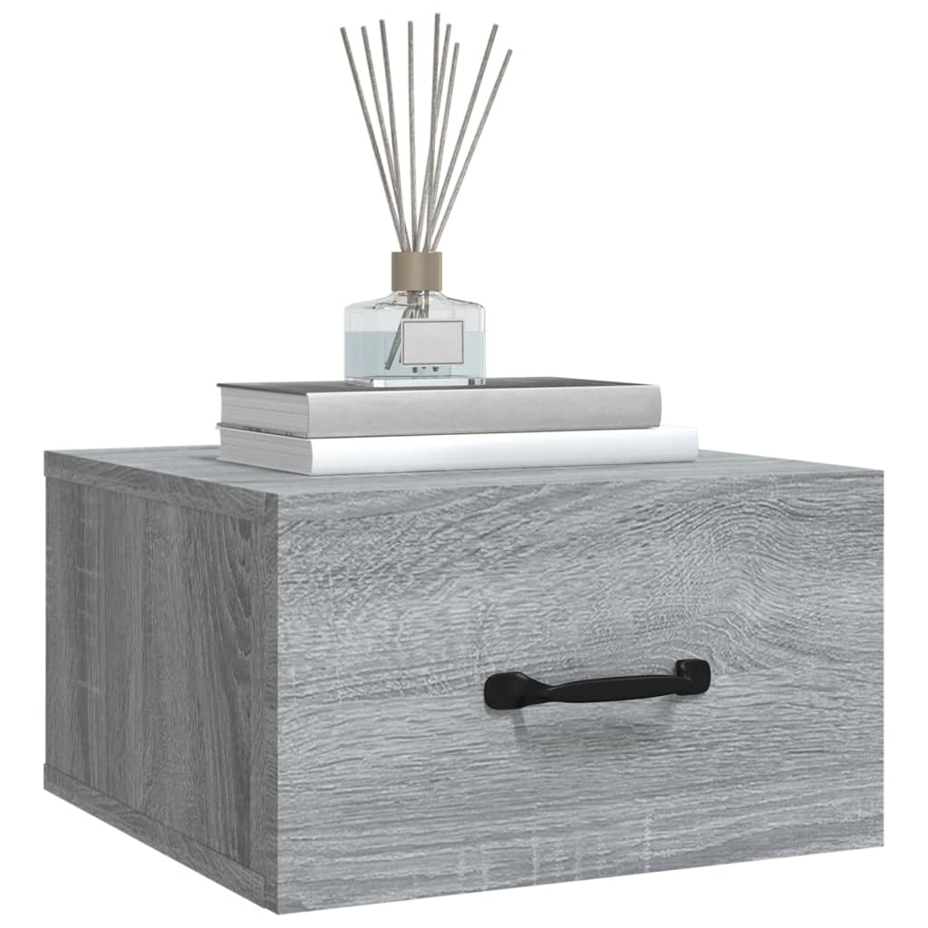 Seinäkiinnitettävät yöpöydät 2 kpl harmaa Sonoma 35x35x20 cm - Sisustajankoti.fi