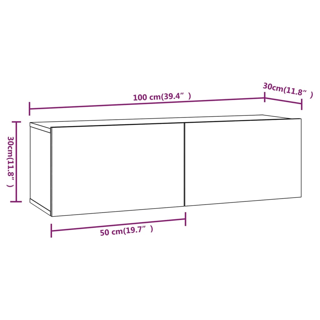 TV-seinäkaapit 2 kpl harmaa Sonoma 100x30x30 cm tekninen puu - Sisustajankoti.fi