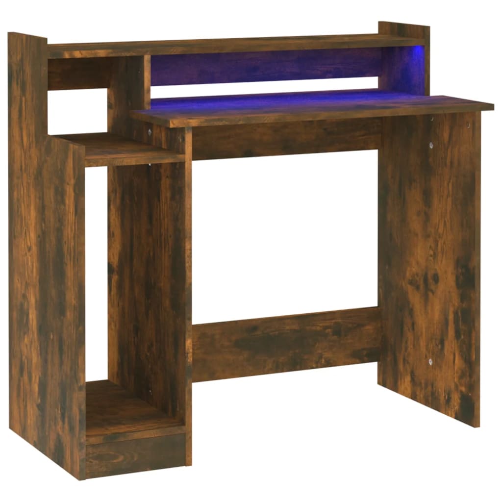 Työpöytä LED-valoilla savutammi 97x45x90 cm tekninen puu - Sisustajankoti.fi