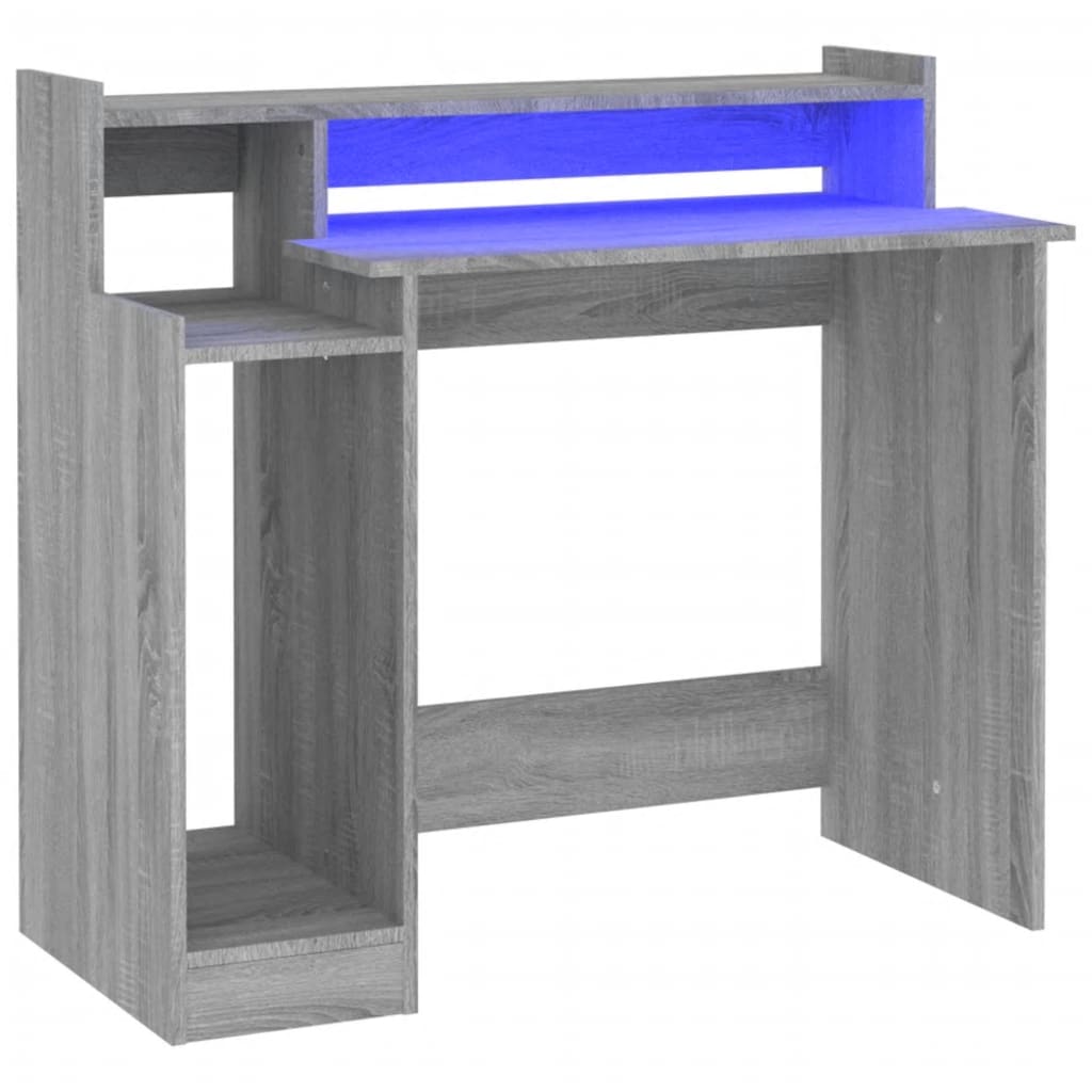 Työpöytä LED-valoilla harmaa Sonoma 97x45x90 cm tekninen puu - Sisustajankoti.fi