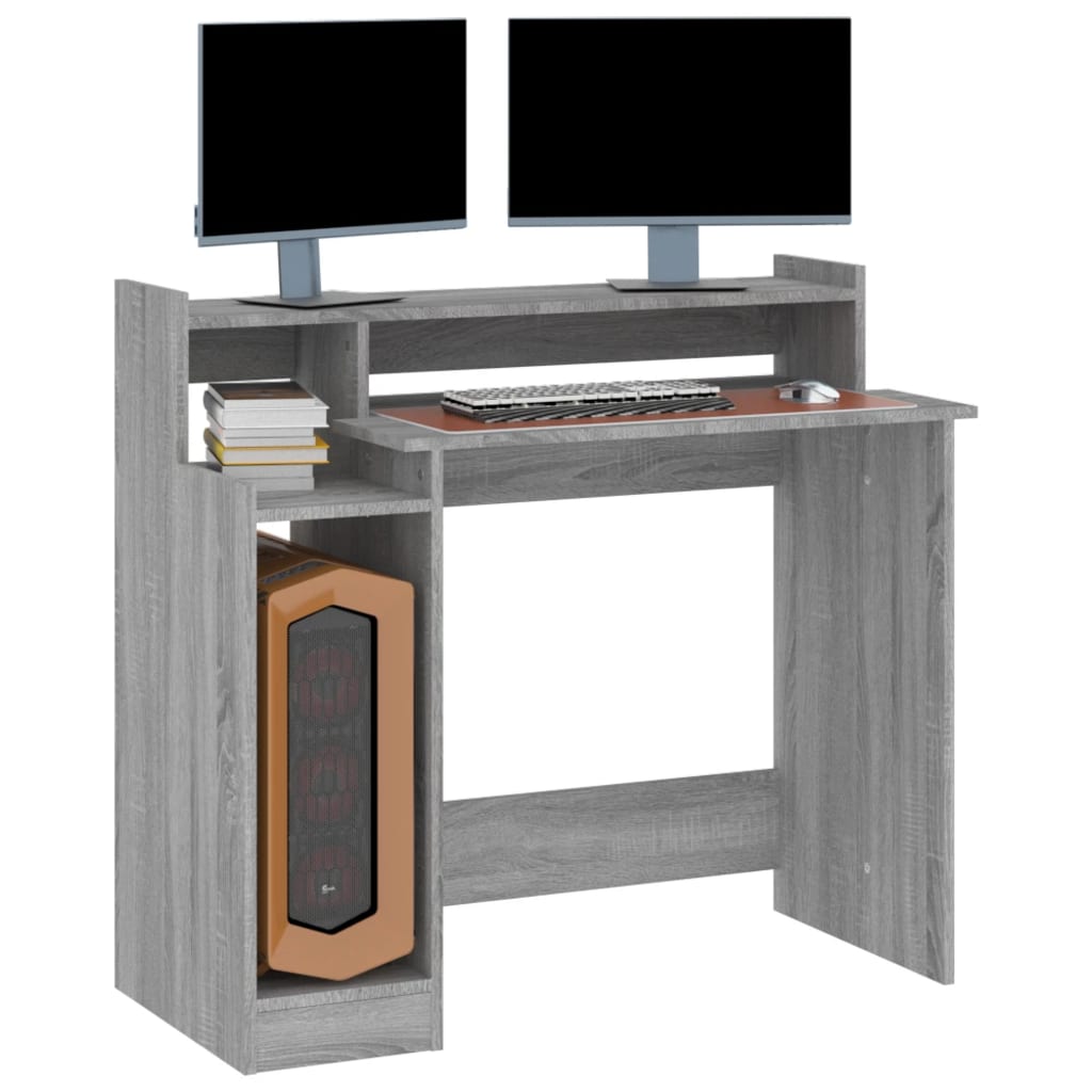 Työpöytä LED-valoilla harmaa Sonoma 97x45x90 cm tekninen puu - Sisustajankoti.fi