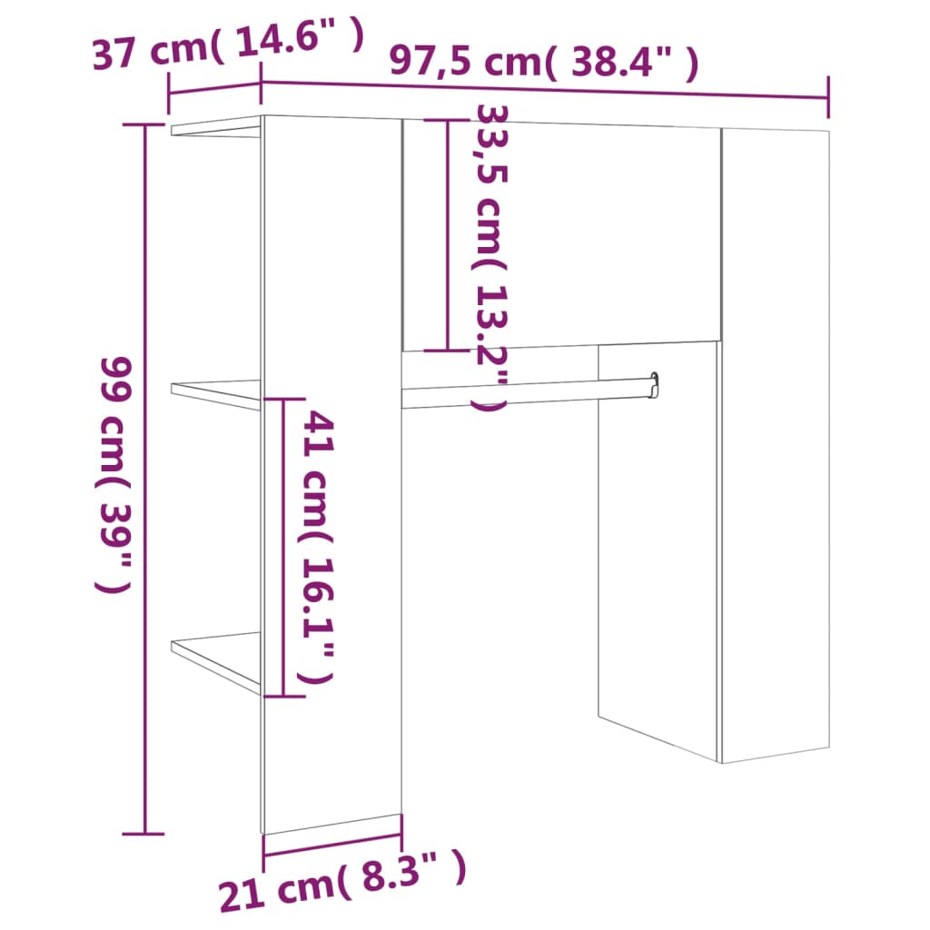 Eteisen kaappi savutammi 97,5x37x99 cm tekninen puu - Sisustajankoti.fi