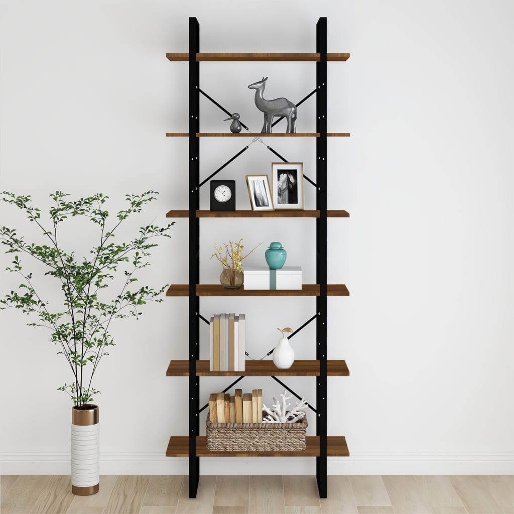 Korkea hylly ruskea tammi 80x30x210 cm tekninen puu - Sisustajankoti.fi
