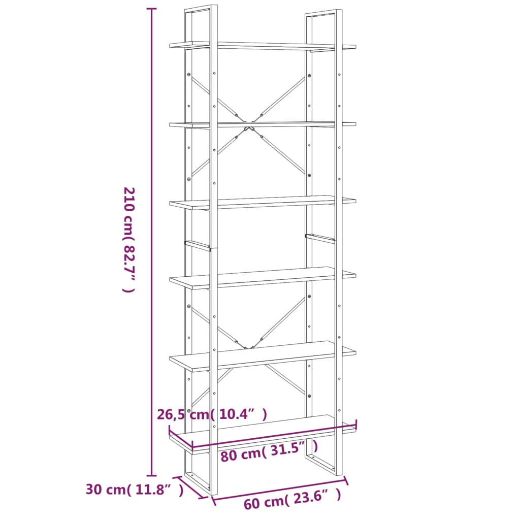 Korkea hylly ruskea tammi 80x30x210 cm tekninen puu - Sisustajankoti.fi