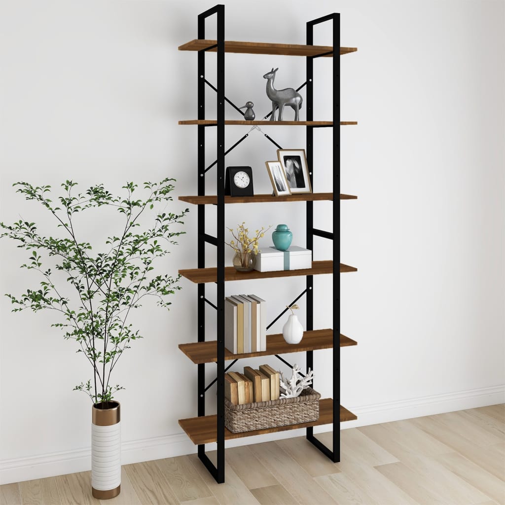 Korkea hylly ruskea tammi 80x30x210 cm tekninen puu - Sisustajankoti.fi