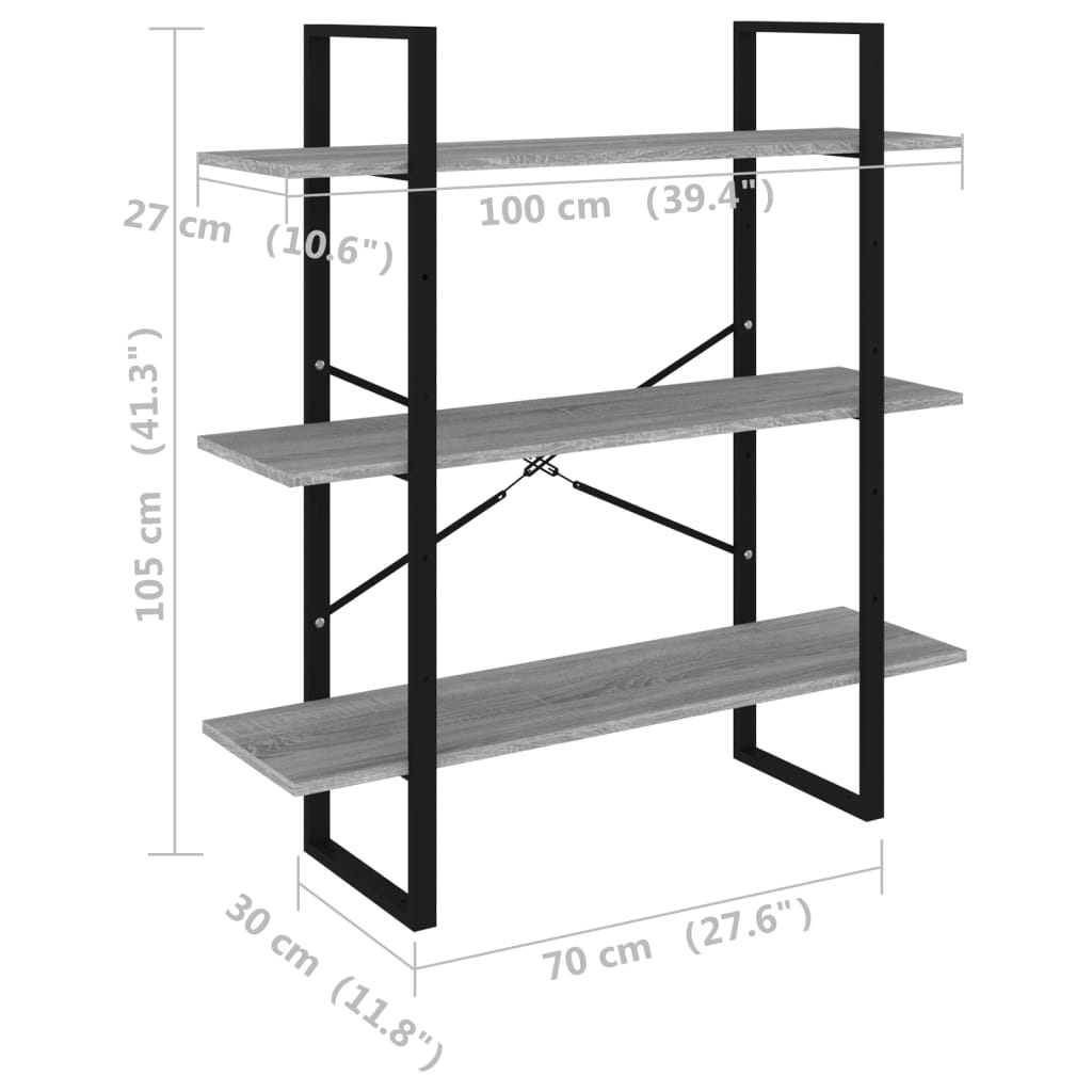 Kirjahylly harmaa Sonoma 100x30x105 cm tekninen puu - Sisustajankoti.fi