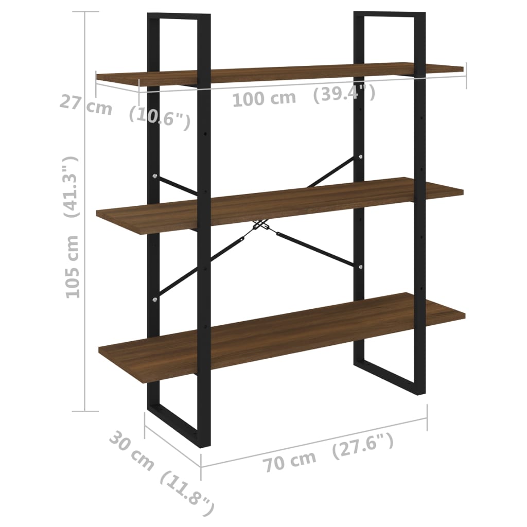 Kirjahylly ruskea tammi 100x30x105 cm tekninen puu - Sisustajankoti.fi
